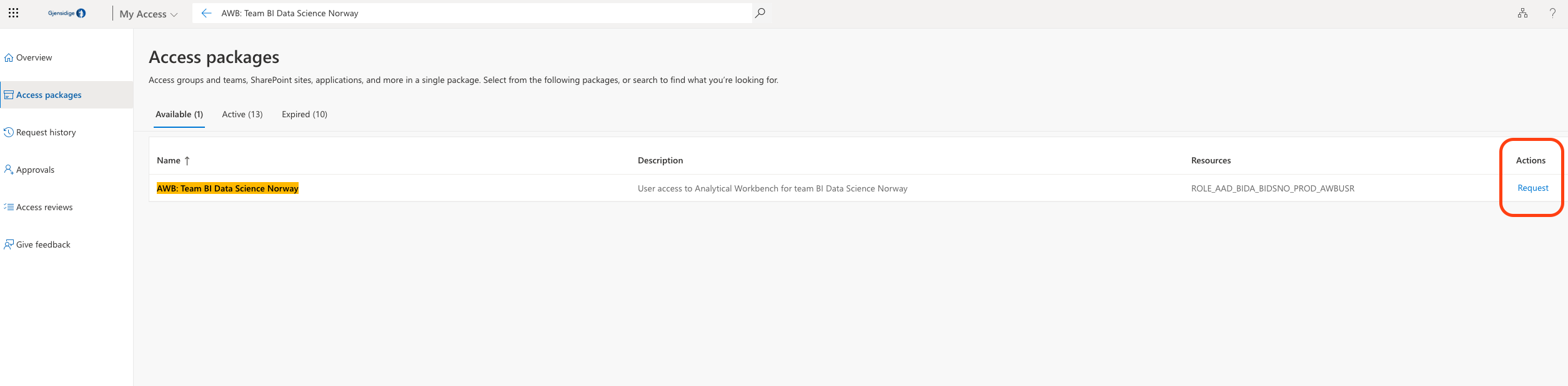screenshot of my access page